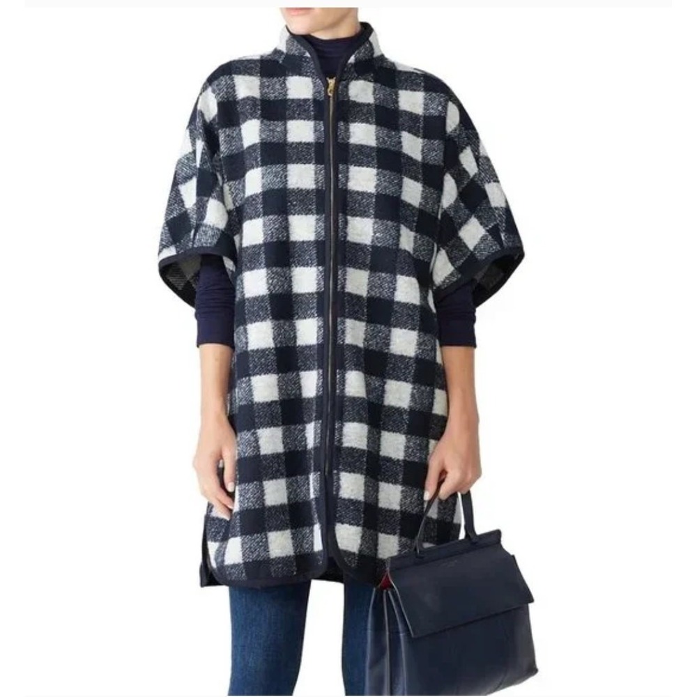 Draper James Cape Coat Women XS/S Blue Buffalo Plaid Preppy Wool Blend Poncho